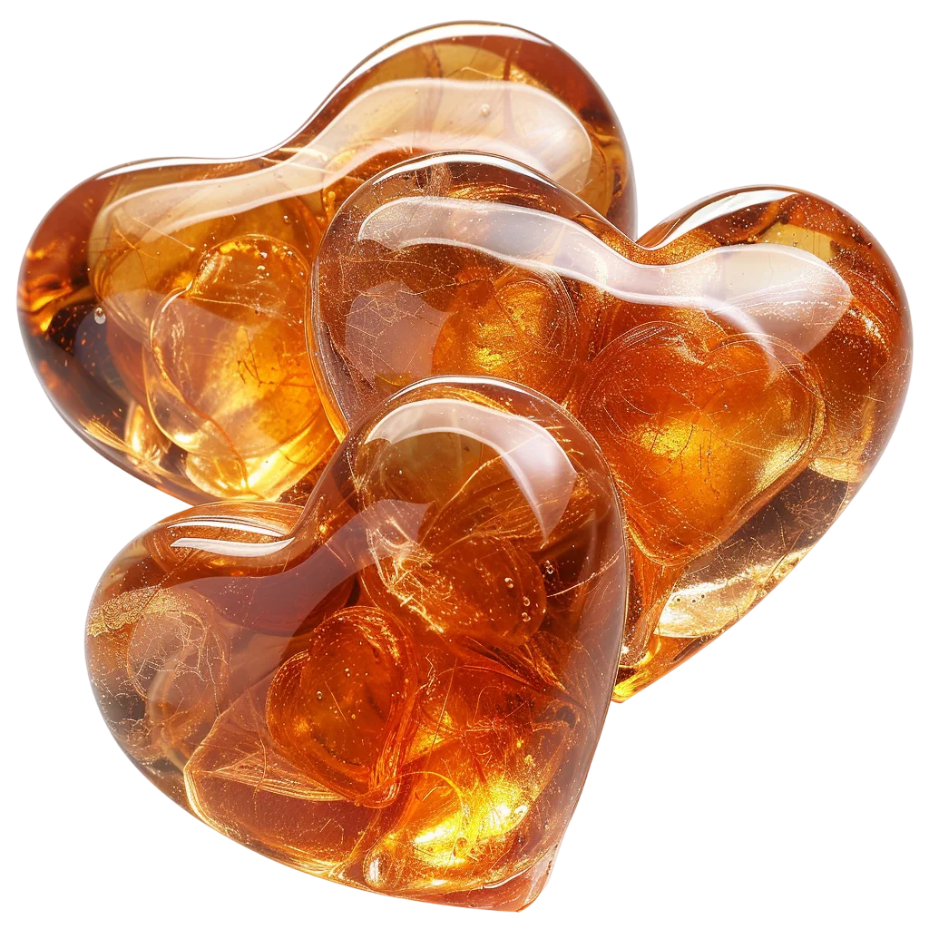 Glowing Amber Glass Hearts Free PNG