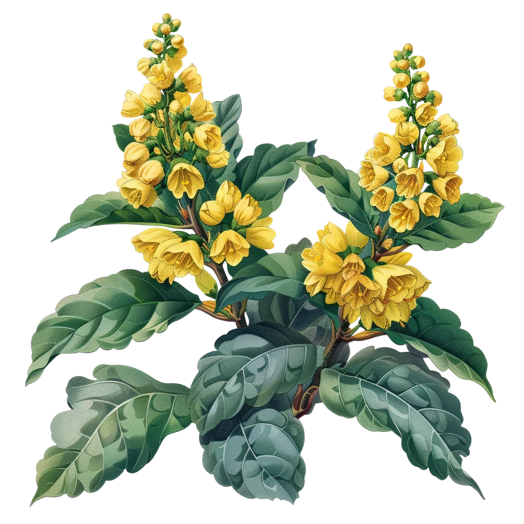 Yellow Flowering Branch with Green Leaves Free PNG