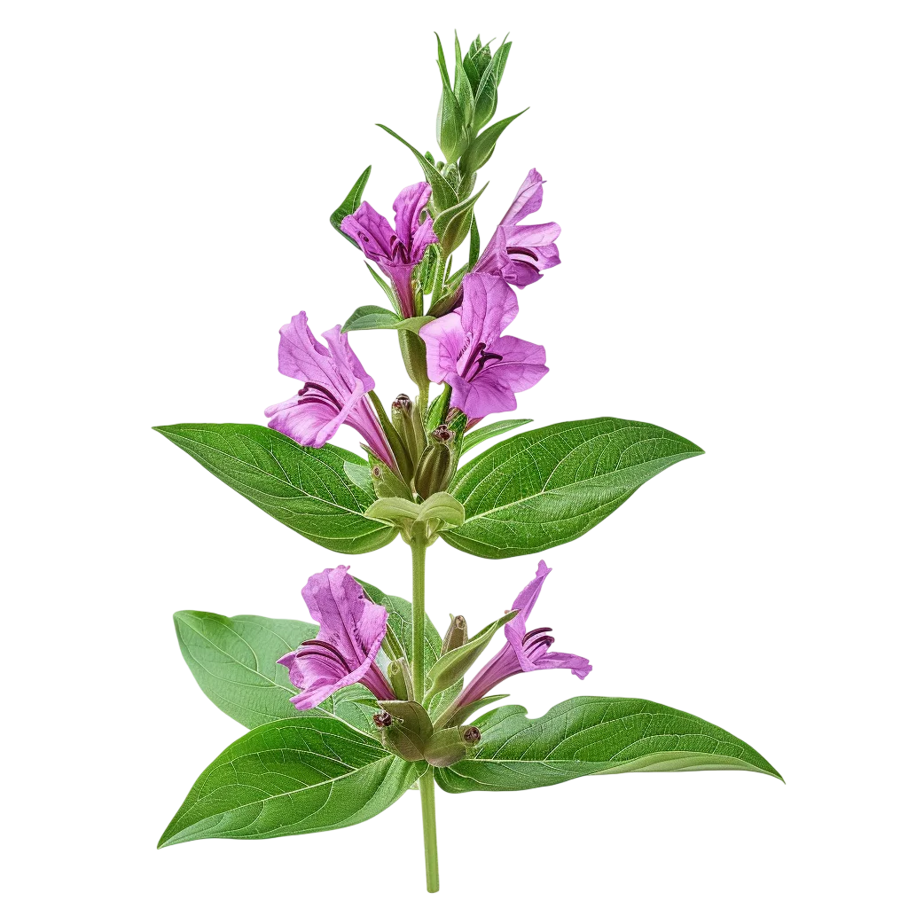 Purple Trumpet Flowers and Green Leaves on a Stem | Free PNG