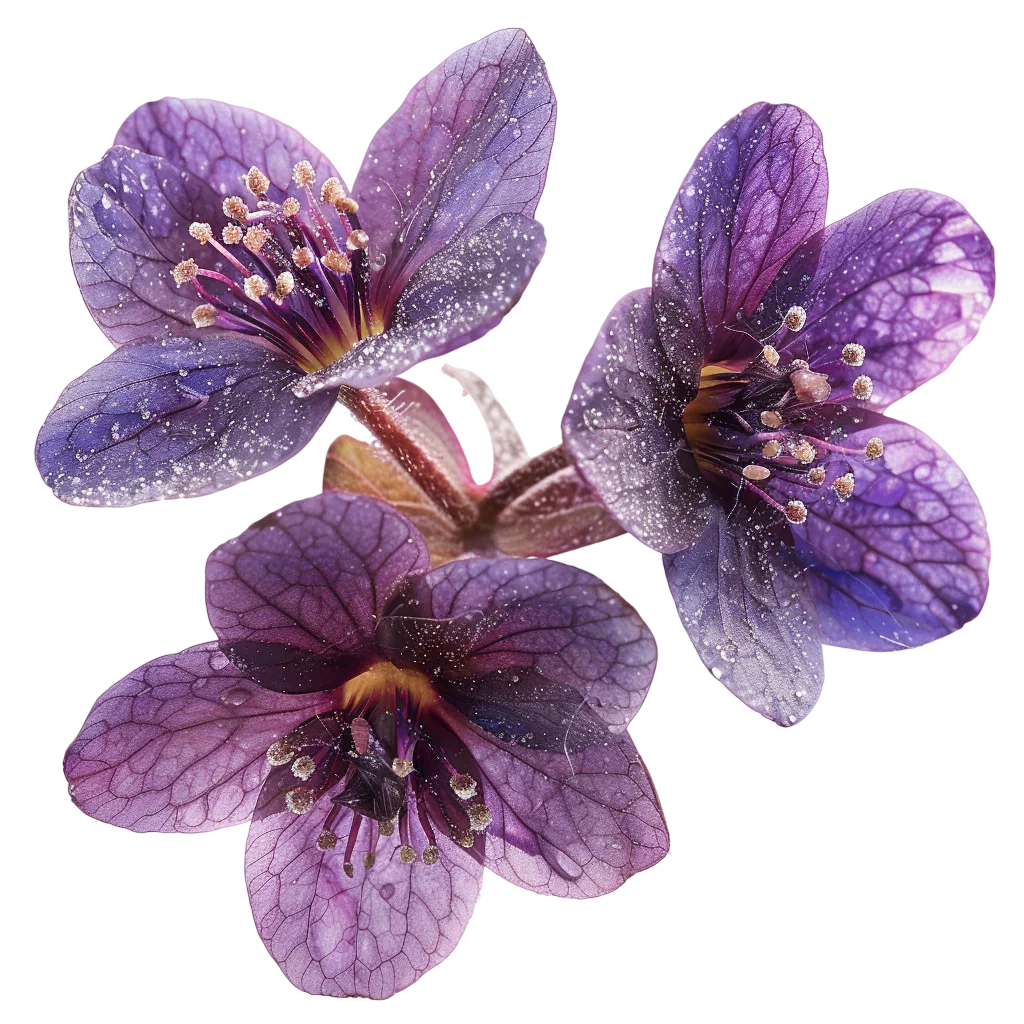 Three Sparkling Purple Flowers with Veined Petals - Free PNG