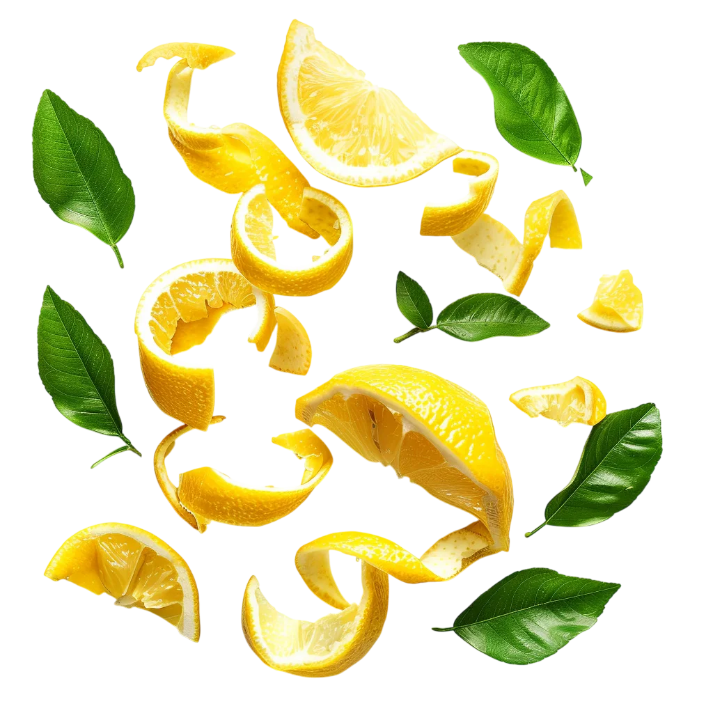 Floating Lemon Slices, Peels and Leaves Free PNG