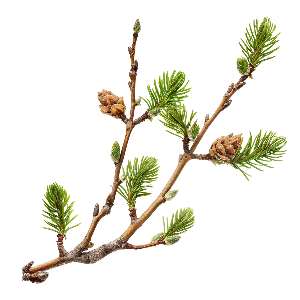 Fresh Green Larch Branch with Cones Free PNG