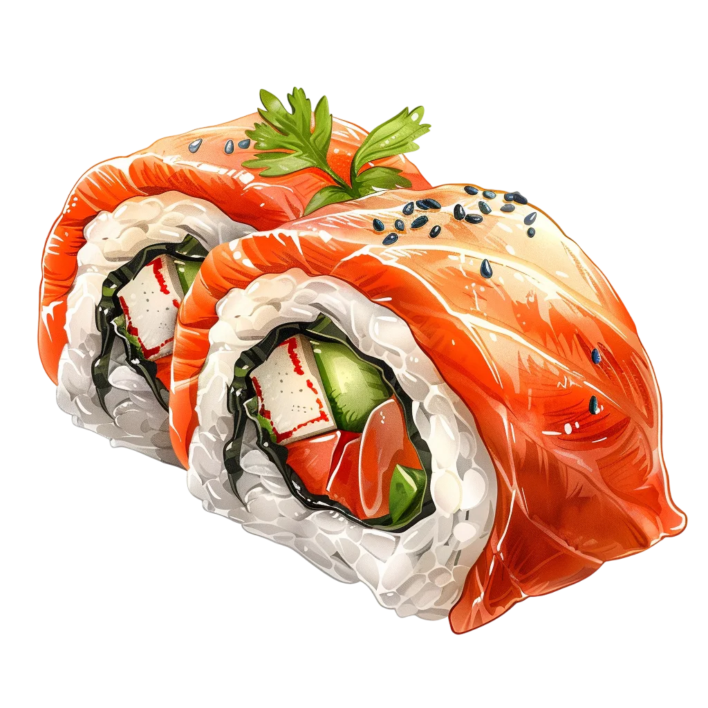 Salmon Sushi Rolls with Sesame and Greens Free PNG