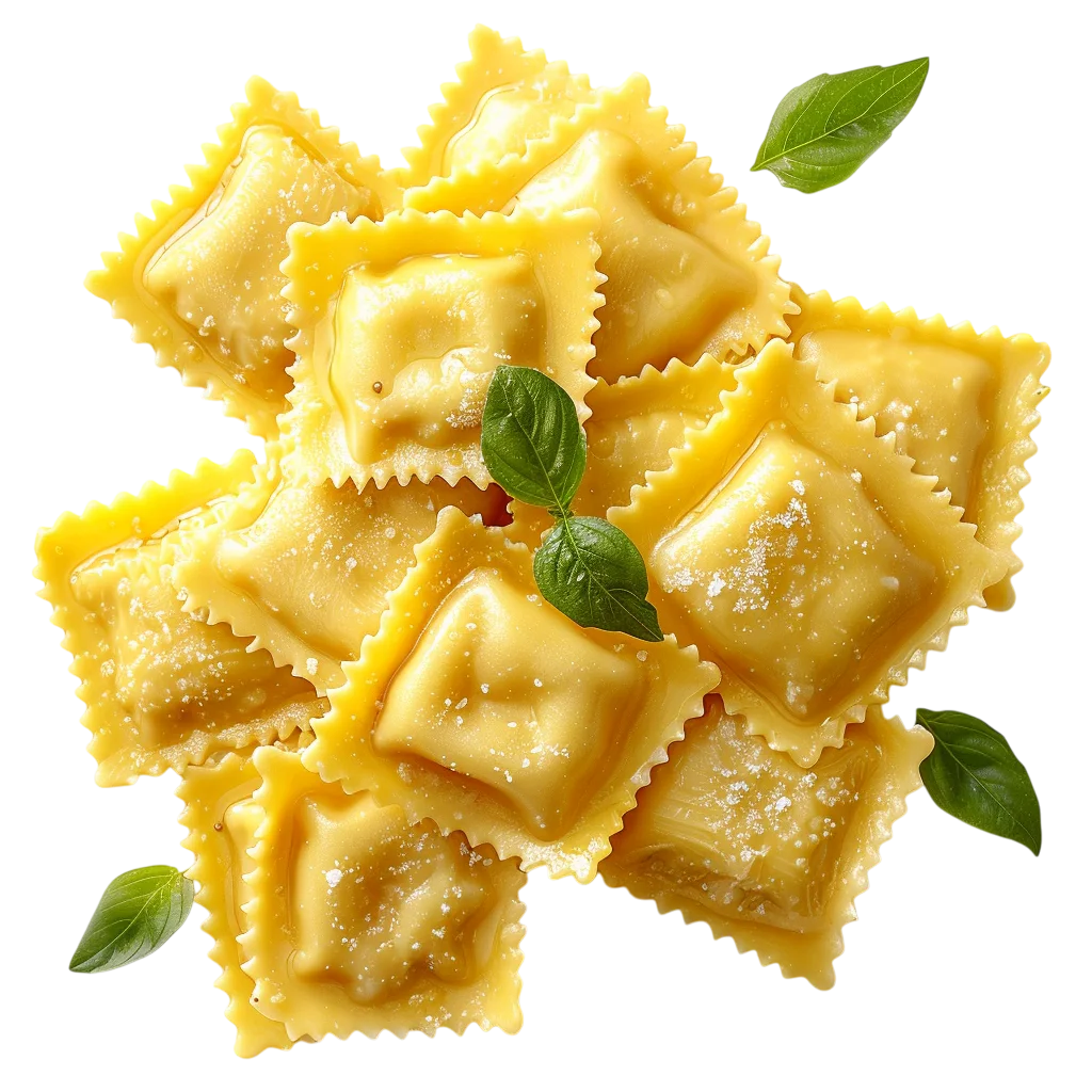 Golden Ravioli with Fresh Basil Free PNG