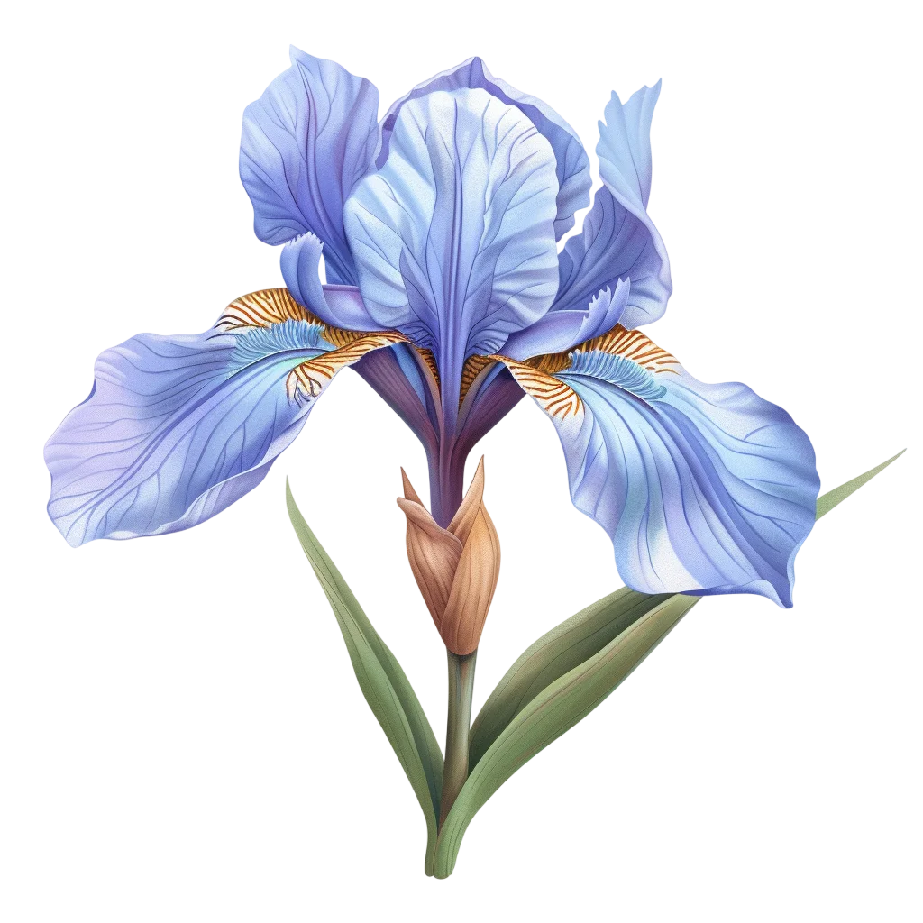 Blue Violet Iris Flower Botanical Illustration Free PNG