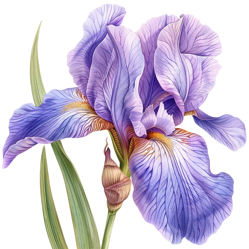 Purple Iris Botanical Illustration Free PNG