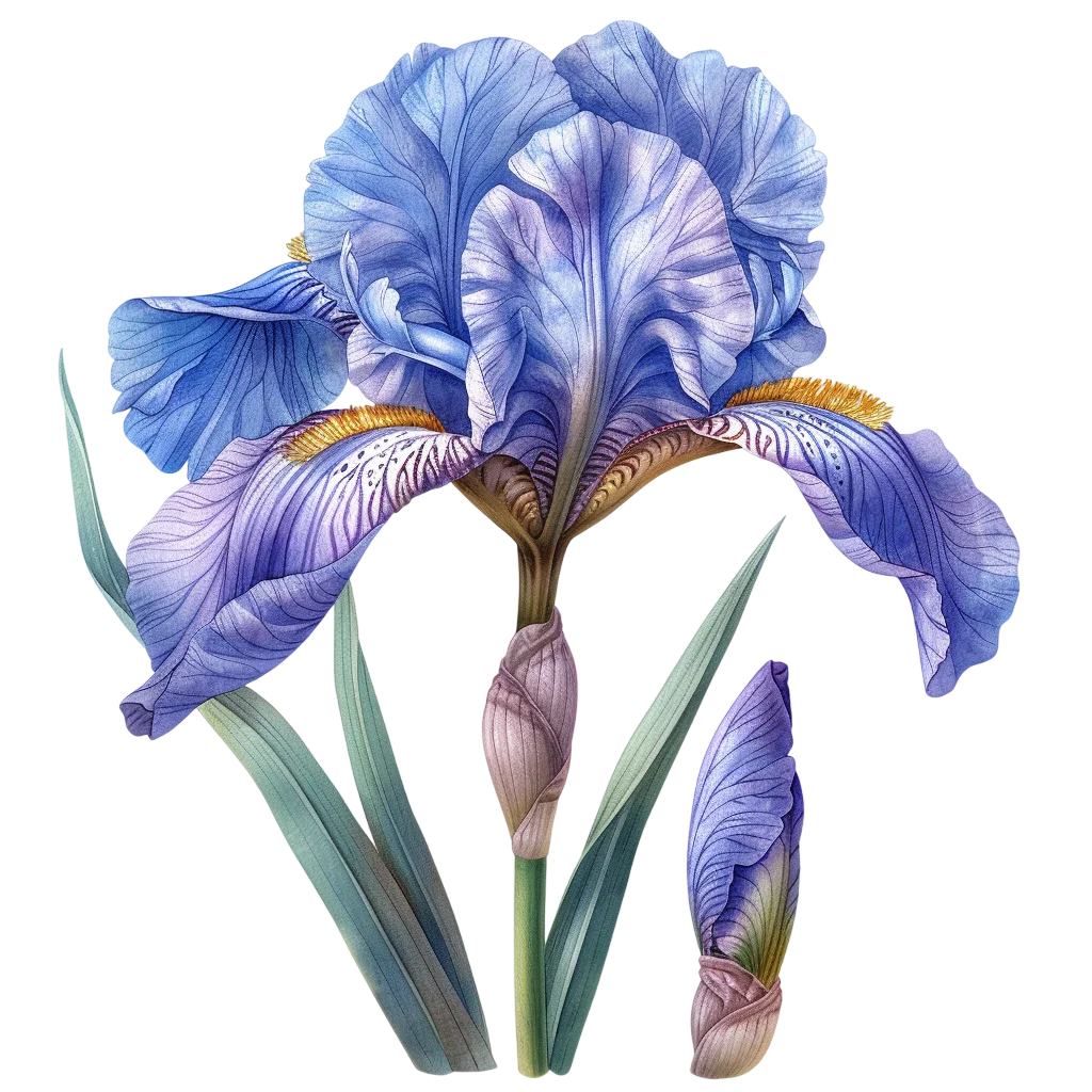 Blue Violet Iris Flower Botanical Illustration Free PNG