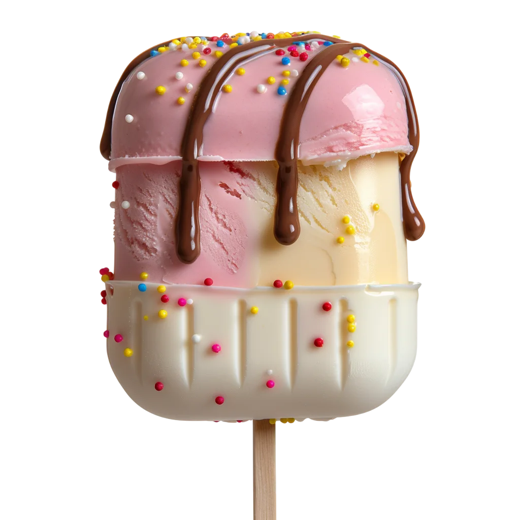 Pink and Vanilla Ice Cream Bar with Chocolate Drizzle Free PNG