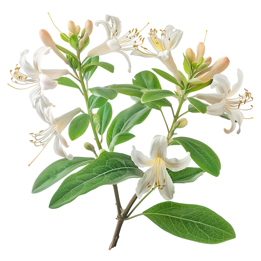 White Trumpet Flowers on a Leafy Branch Free PNG