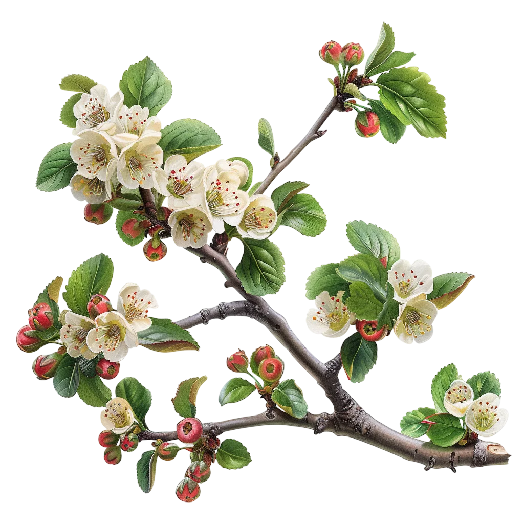 Apple Blossom Branch with Red Buds and Fruit - Free PNG
