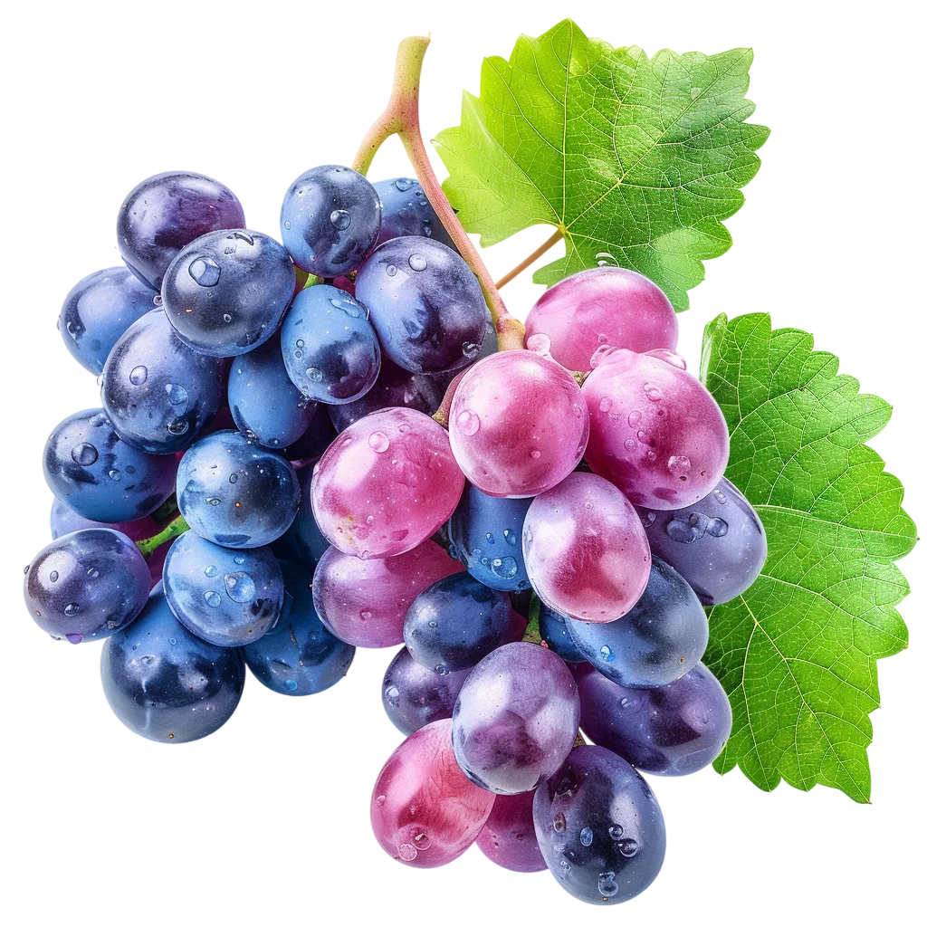Colorful Grape Cluster with Green Leaves | Free PNG