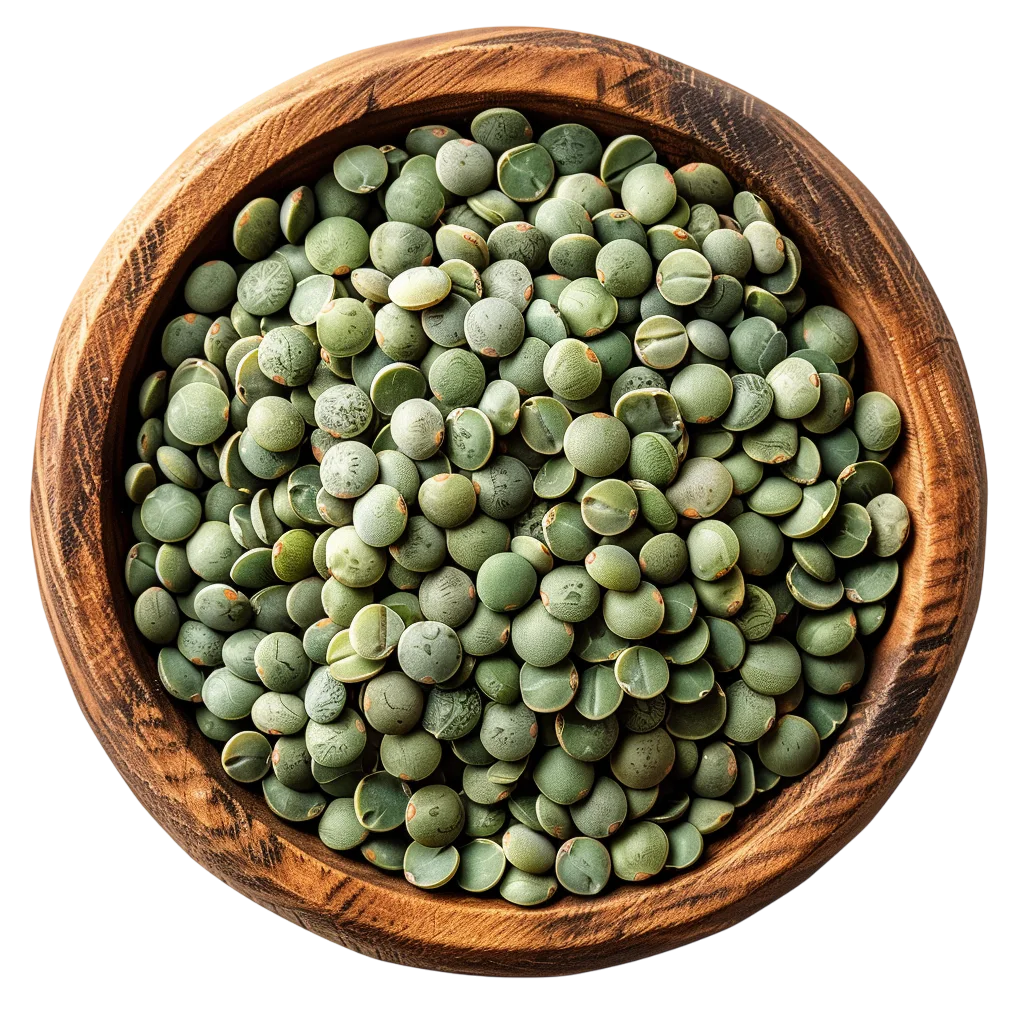 Green Lentils in a Rustic Wooden Bowl Free PNG