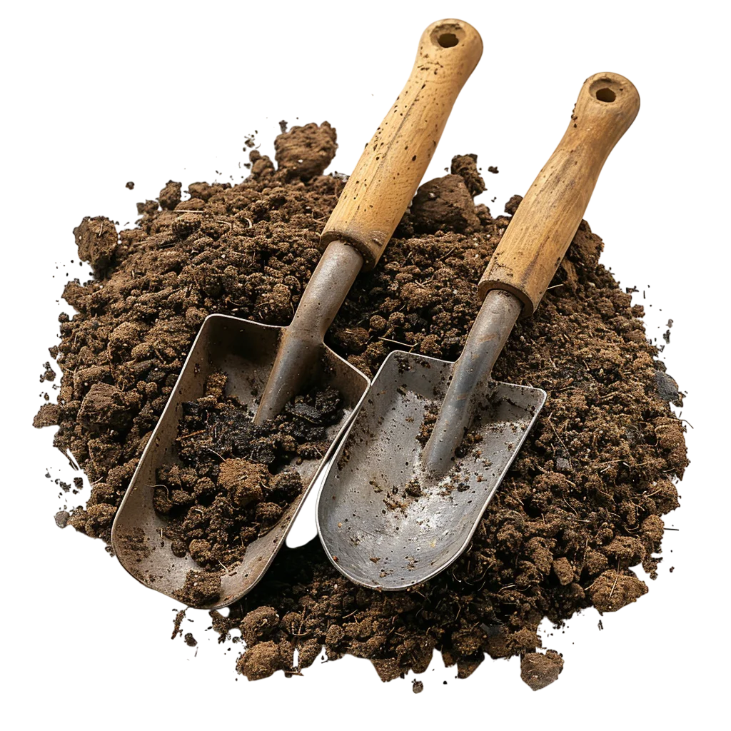 Two Garden Hand Trowels in Rich Soil - Free PNG