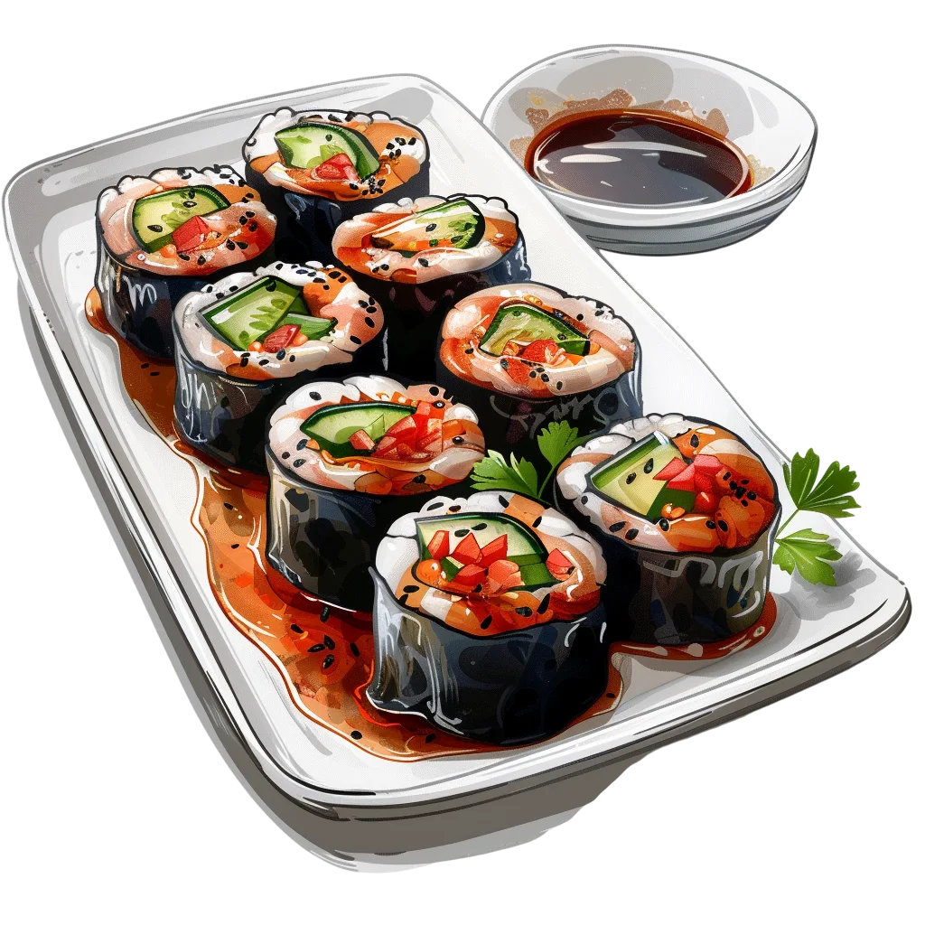 Sushi Rolls with Dipping Sauce – Free PNG