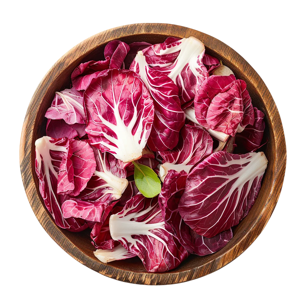 Fresh Radicchio Leaves in a Wooden Bowl | Free PNG