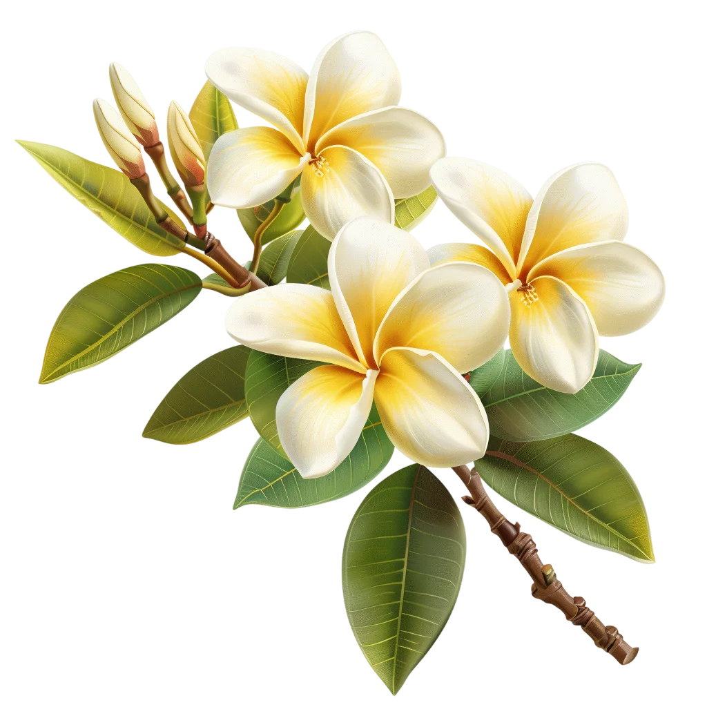 White and Yellow Frangipani Branch Free PNG