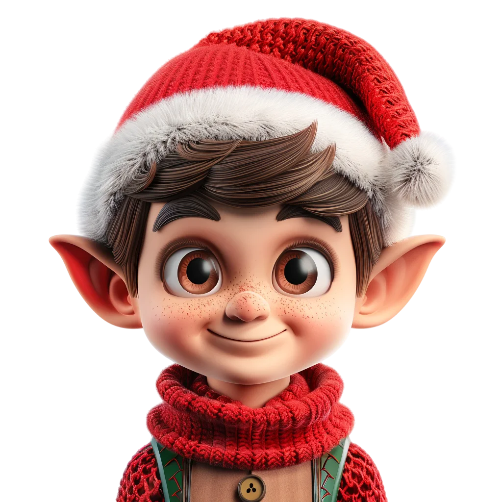 Cheerful Christmas Elf in a Red Santa Hat Free PNG