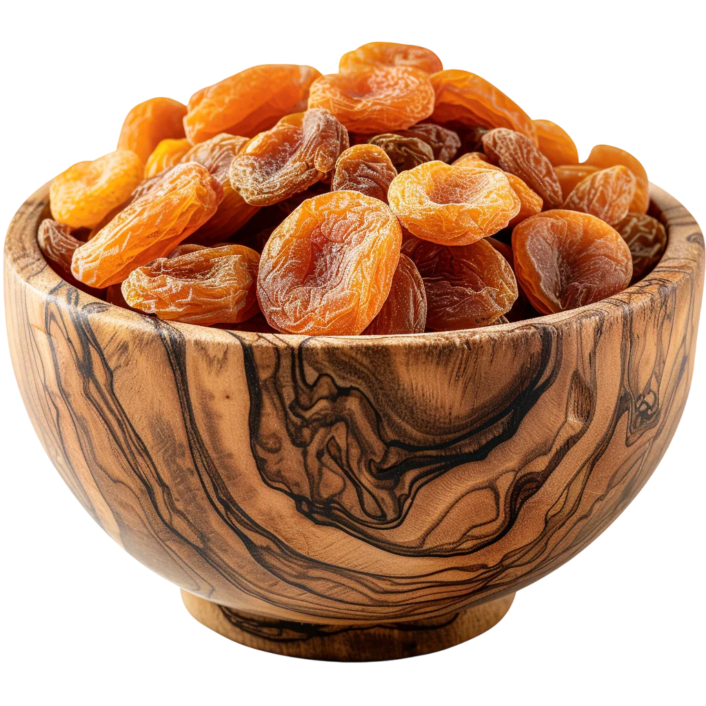 Wooden Bowl Filled with Dried Apricots Free PNG
