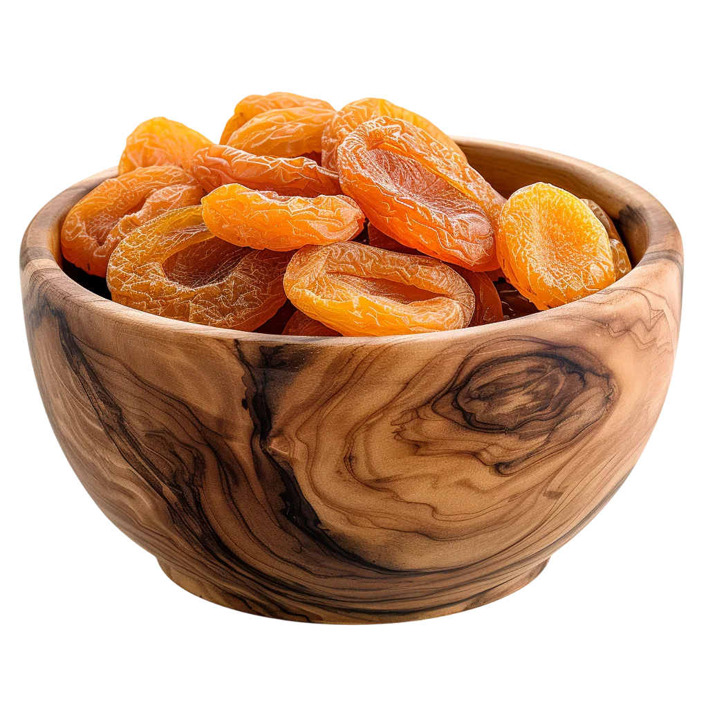 Wooden Bowl of Dried Apricots Free PNG
