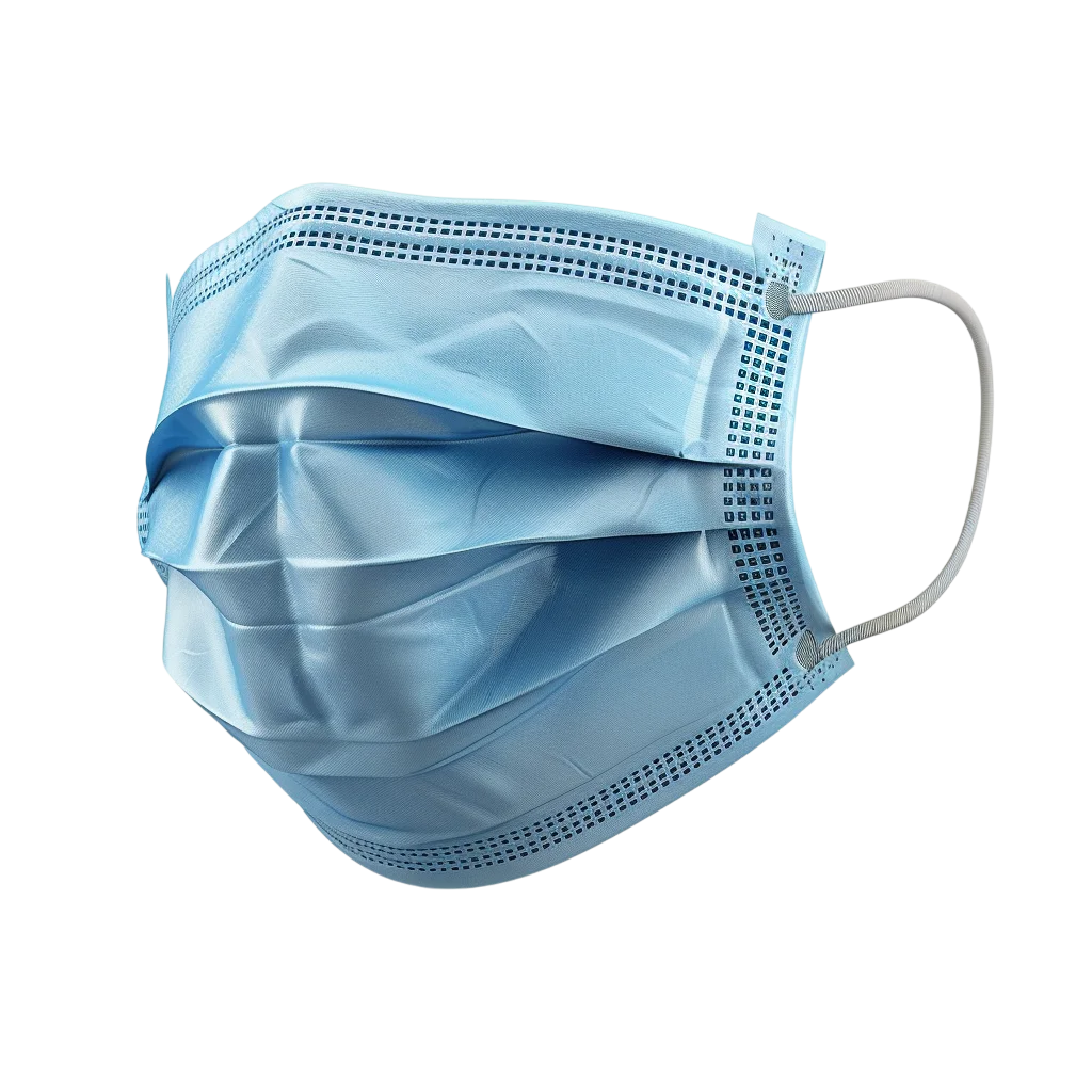 Light Blue Pleated Surgical Face Mask with Ear Loops - Free PNG