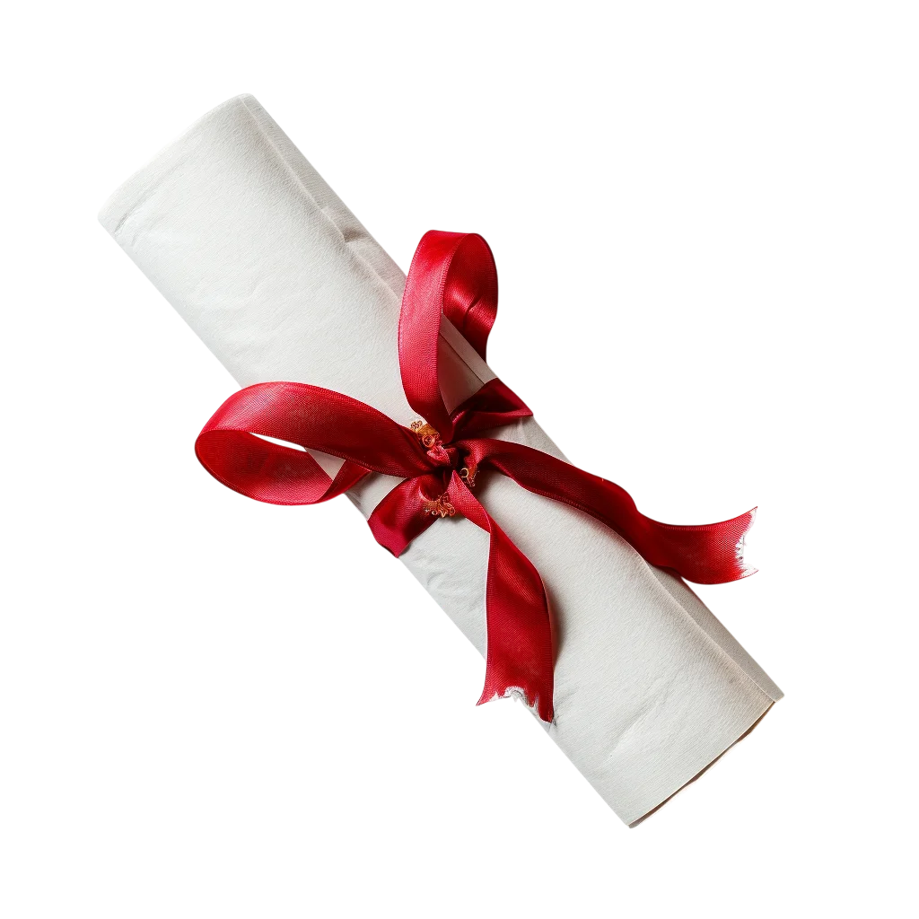 Rolled White Certificate with Red Bow Free PNG