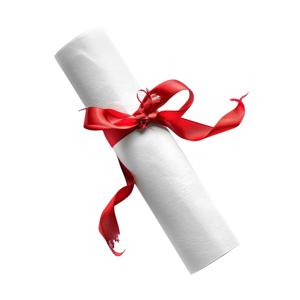 Rolled White Certificate with Red Ribbon Bow - Free PNG
