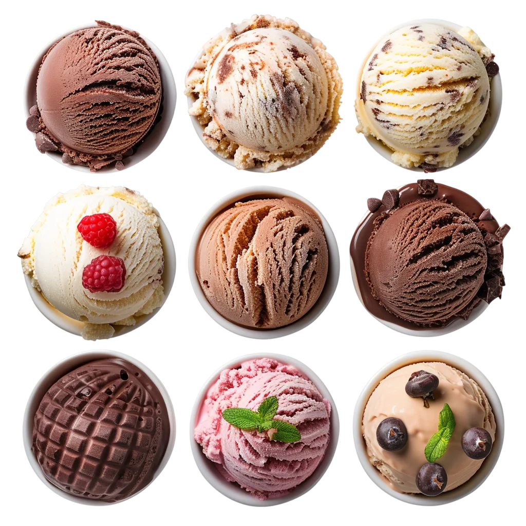 Assorted Ice Cream Scoops in a Grid | Free PNG