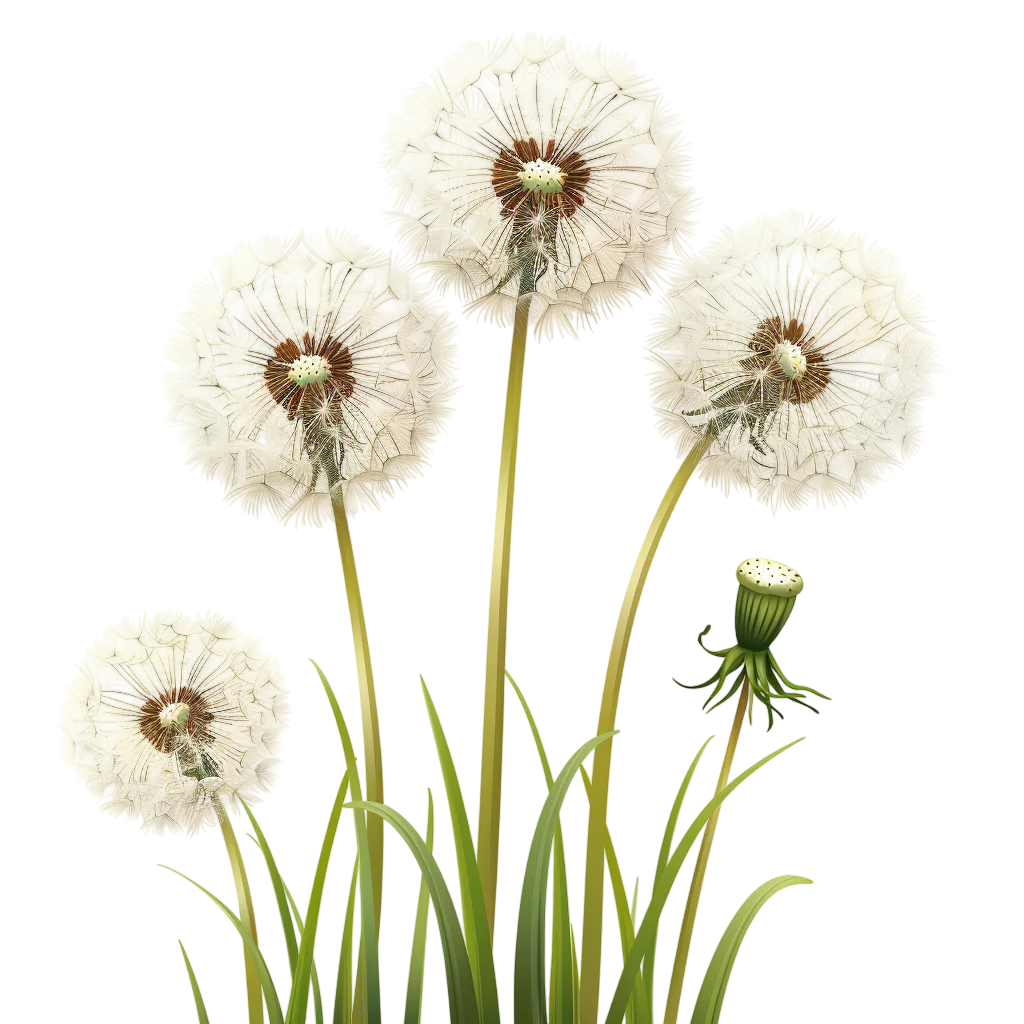 White Dandelion Seed Heads and Pod Free PNG