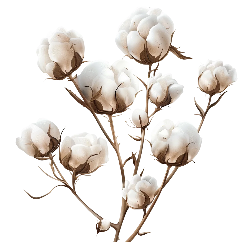 White Cotton Bolls on Branches – Free PNG