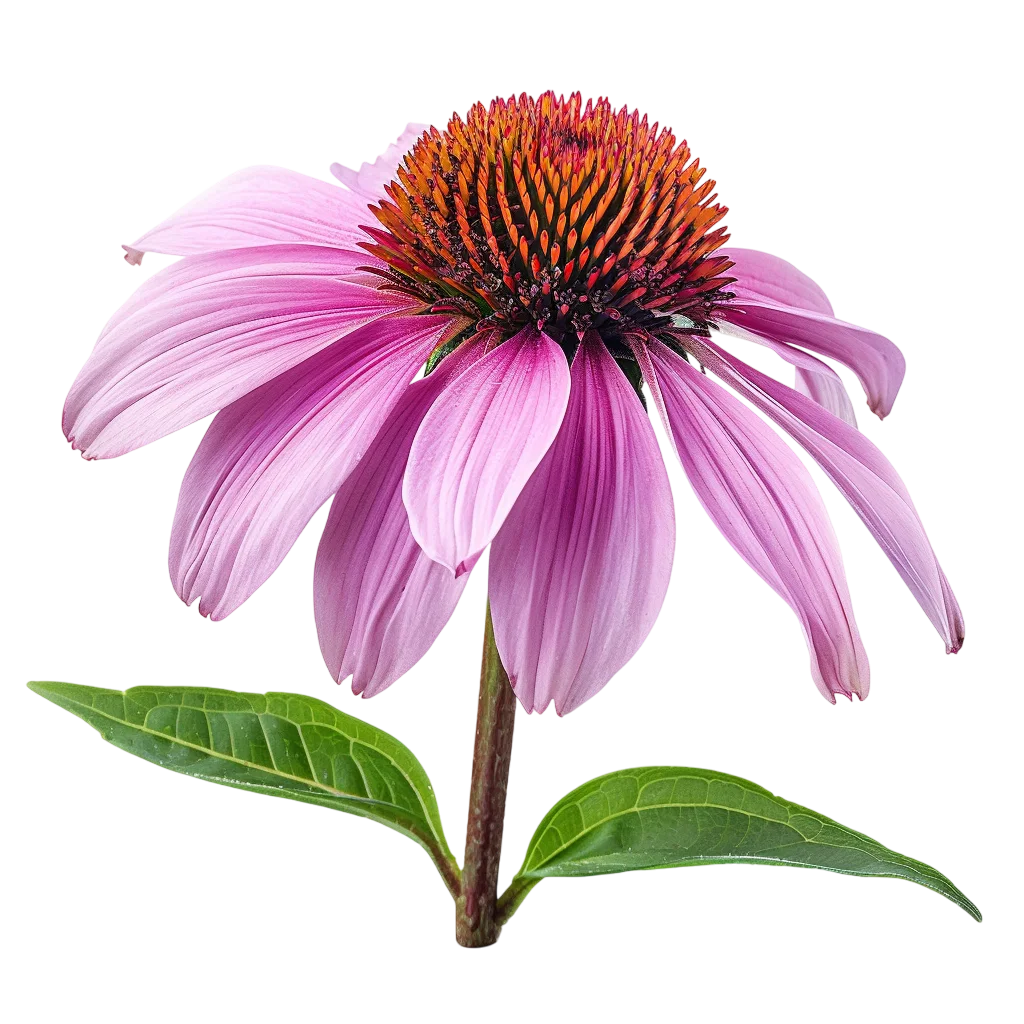 Pink Coneflower with Green Leaves Free PNG