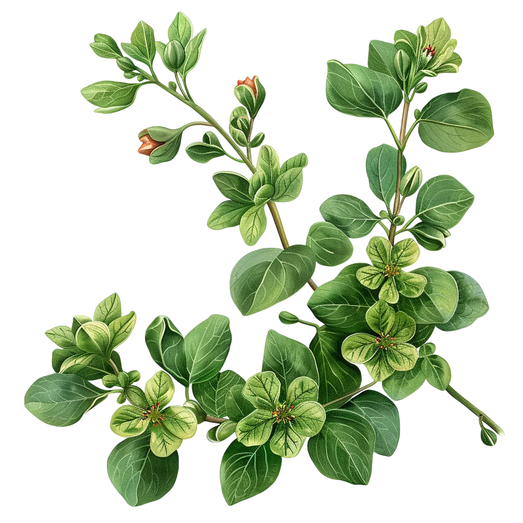 Botanical Illustration of a Flowering Green Branch – Free PNG