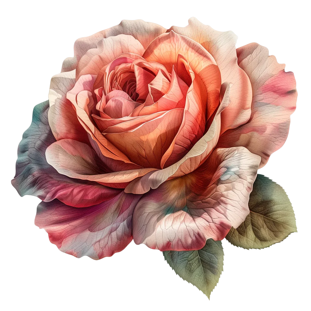 Coral and Blush Rose Floral Artwork Free PNG