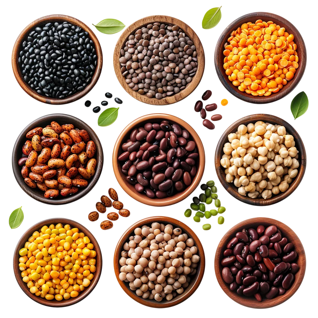 Assorted Legumes in Wooden Bowls | Free PNG
