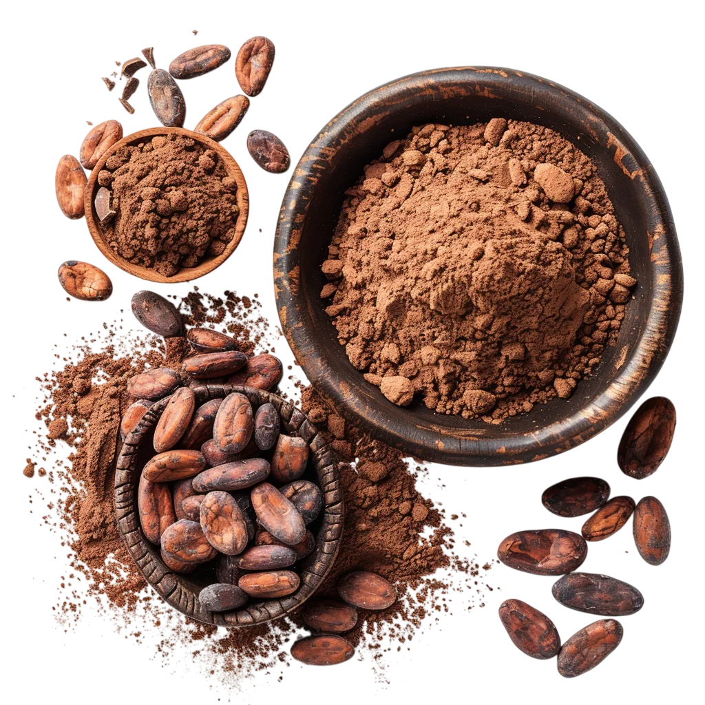 Cocoa Powder and Cacao Beans in Rustic Bowls - Free PNG