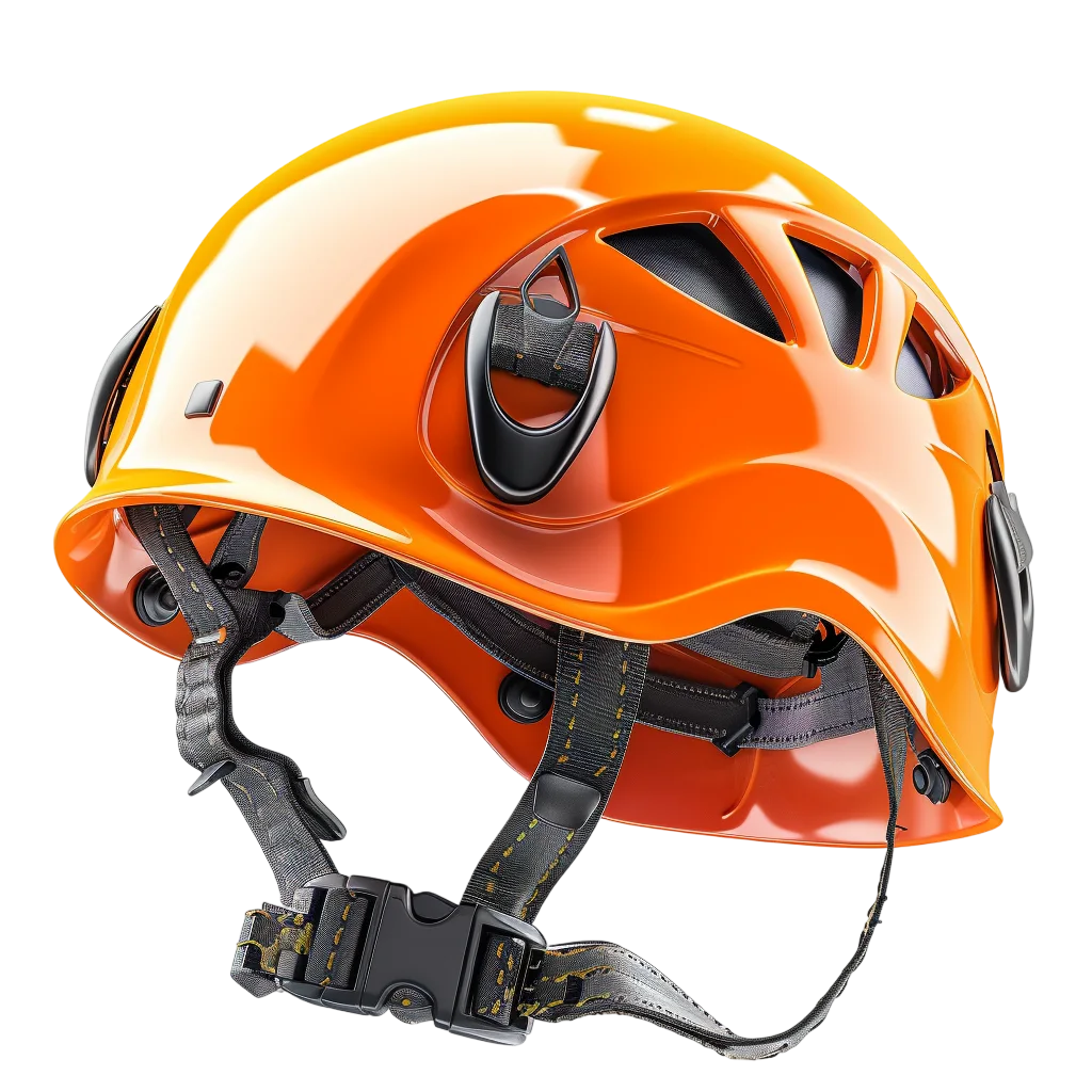 Glossy Orange Safety Helmet with Chin Strap | Free PNG