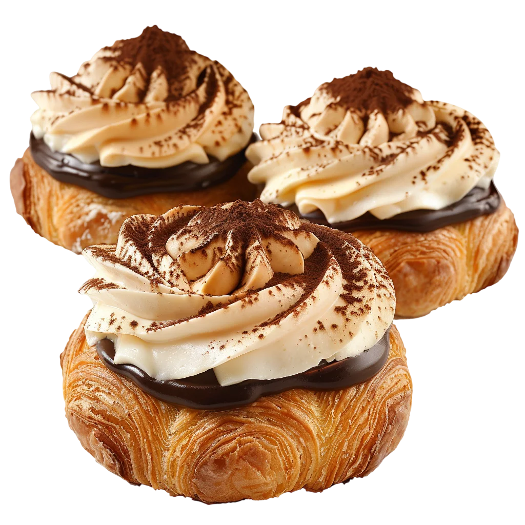 Three Cream-Topped Chocolate Pastries - Free PNG
