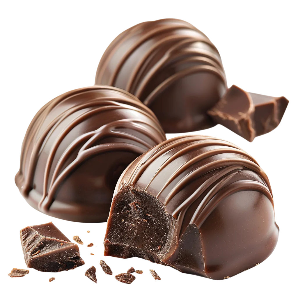 Glossy Chocolate Truffles with Drizzle and Broken Pieces | Free PNG