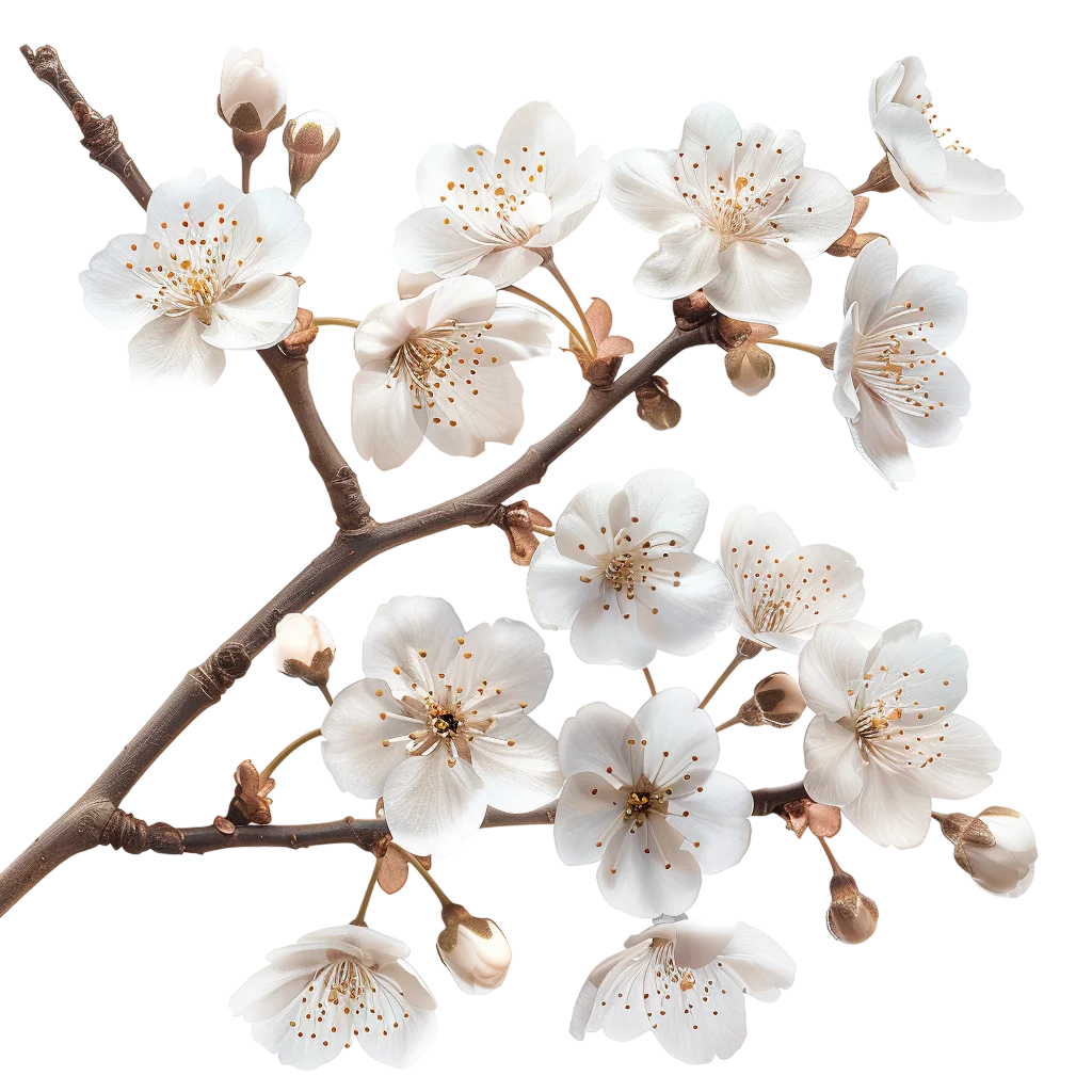 White Cherry Blossom Branch with Buds - Free PNG