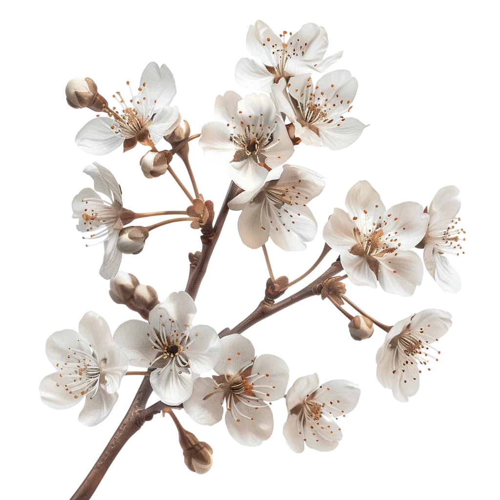 White Cherry Blossoms on a Branch Free PNG