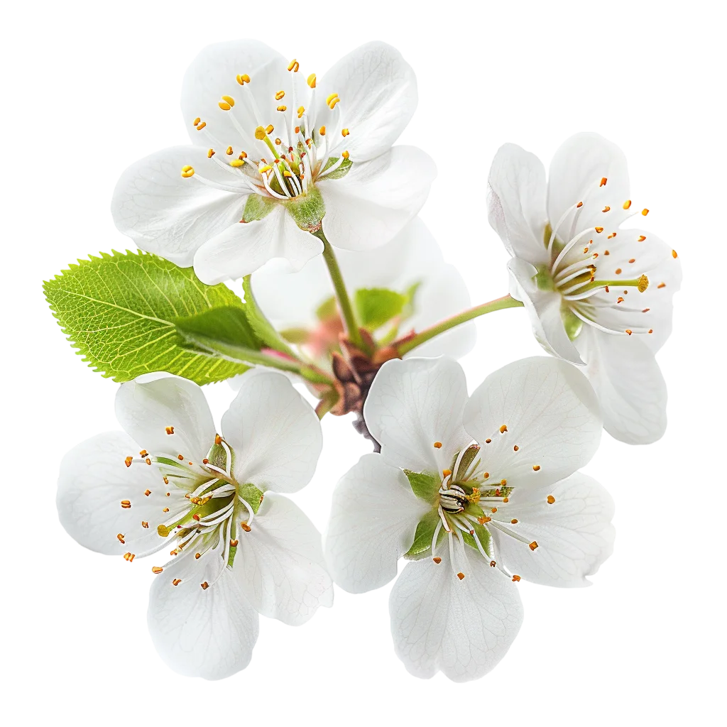 White Spring Blossoms with Green Leaves Free PNG