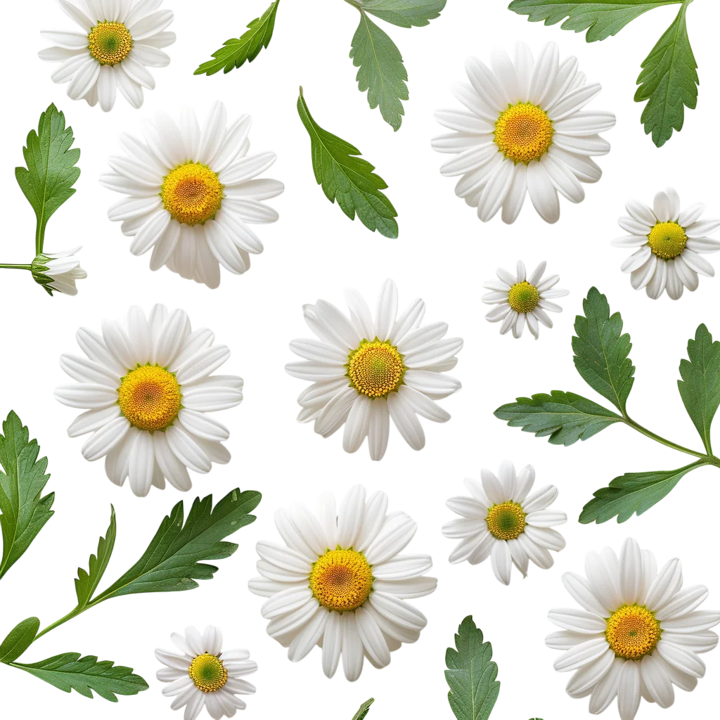 White Daisies and Green Leaves Free PNG
