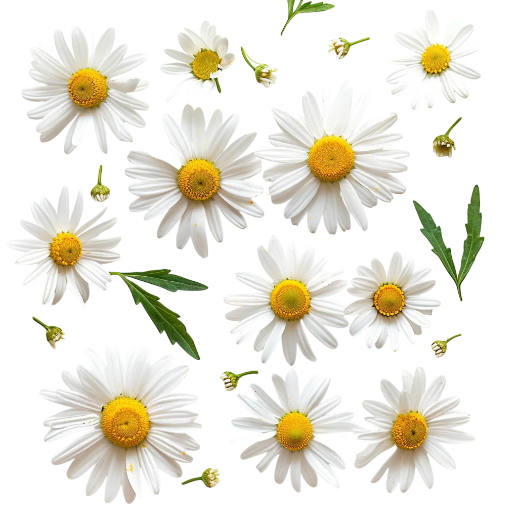 White Daisies with Leaves and Buds – Free PNG